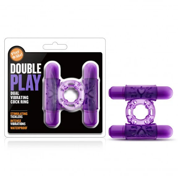 PLAY WITH ME DOUBLE PLAY DUAL VIBRATING COCK RING with 2 Purple Bullet Vibrators