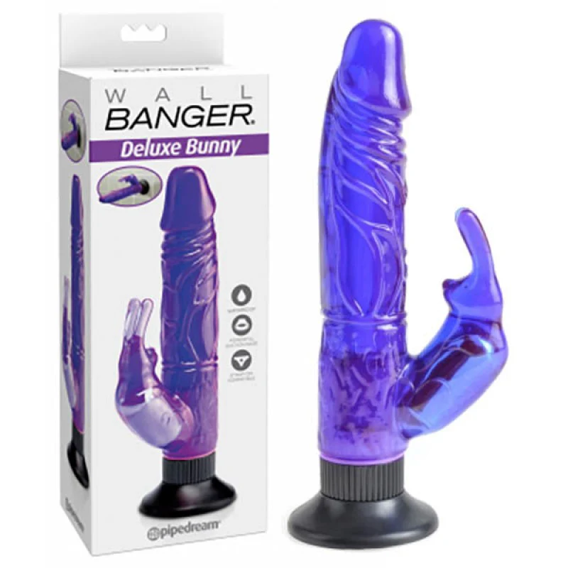 Pipedream Wall Bangers Deluxe Waterproof Bunny Rabbit Vibrator | Suction Cup | Purple - Adult Super Stores
